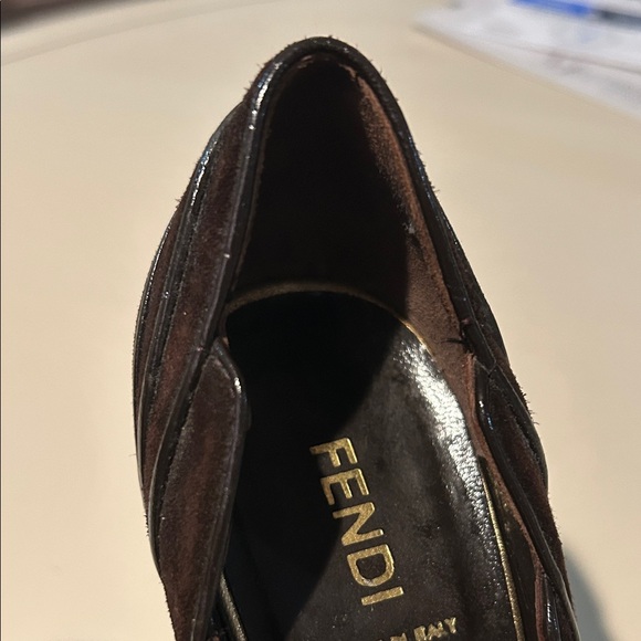 Fendi Brown Suede Peep-Toe Heels - Picture 11 of 11